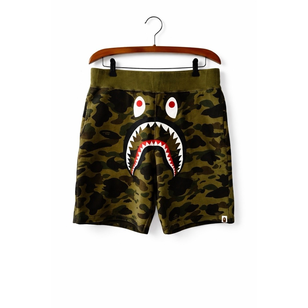 A Bathing Ape Shark Face Camouflage Sweat Shorts Drawstring Patch Pockets Men